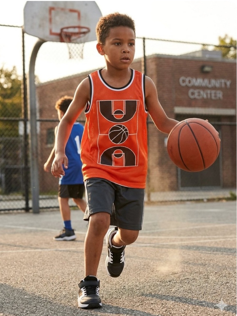 NWOT Orange Kids Basketball Graphic Jersey Size 6/7